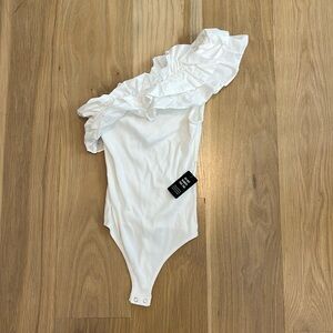 White express one shoulder bodysuit